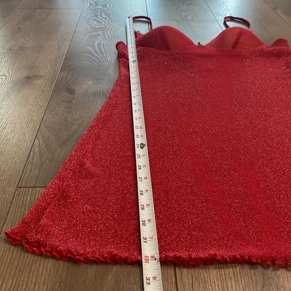 Cinema Etoile Red Shimmer Sheer Chemise Slip Size Medium - Picture 10 of 13